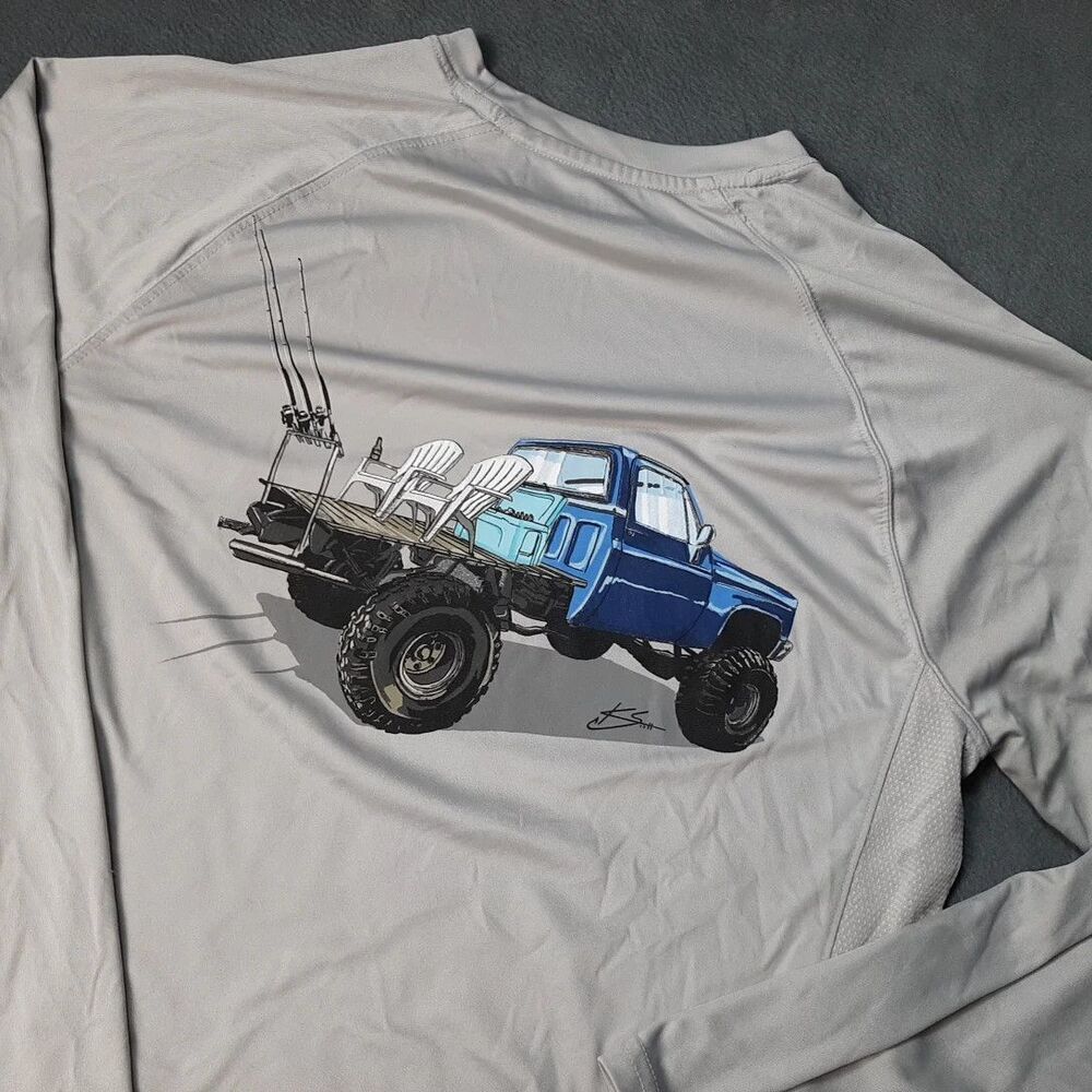Huk Shirt Mens Small Gray Performance Fishing Long Sleeve Southern Truck Print